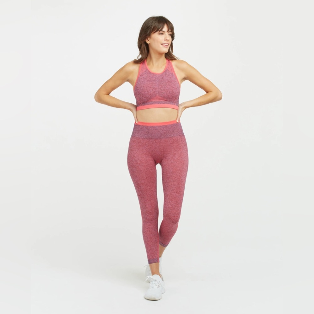 SPANX Women’s Seamless Sculpt Coral Punch High Scoop Neck Crossback Sports Bra